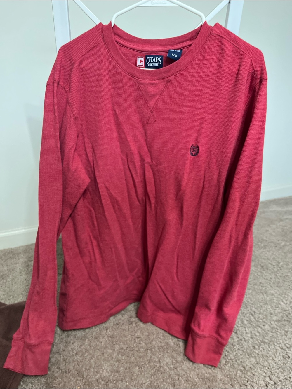 Chaps Waffle-Knit Crewneck Sweatshirt - Burgundy